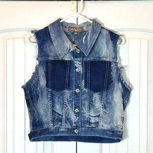 Women's LAVD Acid Wash Stretch Denim Vest Size 2X
